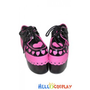 Punk Lolita Shoes Peach Red Black Locomotive High Platform Lace Up