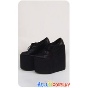 Matte Black Shoelace Platform Punk Lolita Shoes