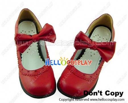Wine Red Charlotte Bow Chunky Sweet Lolita Shoes