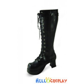 Matte Black Lace Up Chunky Classical Lolita Boots