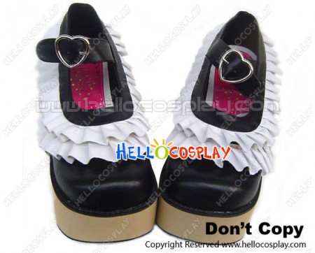 Black White Ruffle Buckles Strap Platform Punk Lolita Shoes
