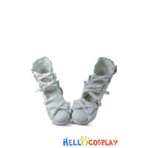 White Alice Bows Straps Chunky Princess Lolita Shoes