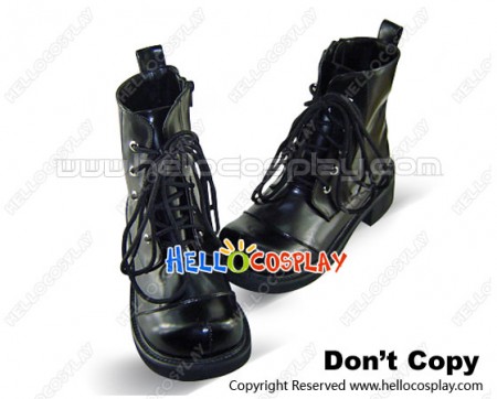 Matte Black Lace Up Chunky Gothic Lolita Ankle Boots