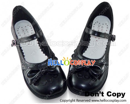 Black Heart Shaped Ruffle Low Flat Princess Lolita Shoes