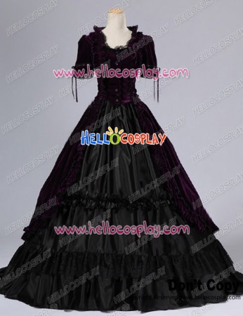 Victorian Gothic Velvet Gown Reenactment Stage Purple Punk Lolita Dress Costume