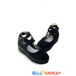 Suede Black Ankle Strap Platform Punk Lolita Shoes