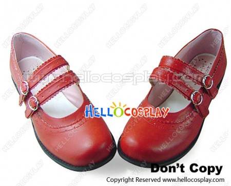 Wine Red Double Straps Low Chunky Sweet Lolita Shoes