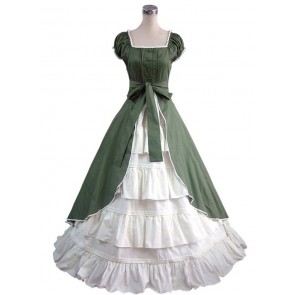 Colonial Cosplay Lolita Green Dress Ball Gown Prom