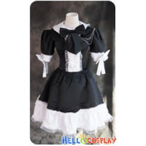 Gothic Lolita Cosplay White Black Maid Uniform Dress Costume