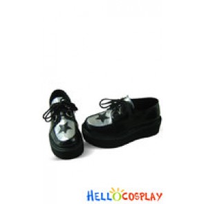Black And Silver Gothic Lolita Lace Up Platform Shoes