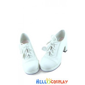 White Lacing Ruffle Leisure Chunky Sweet Lolita Shoes