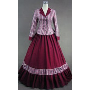 Civil War Victorian Tartan Evening Gown Red Dress