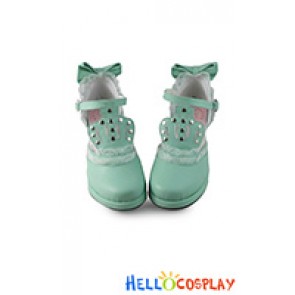 Princess Lolita Shoes Mint Green Imperial Crown Chunky Lacing Bow Ankle Strap