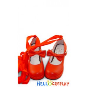 Red Long Satin Strap Chunky Princess Lolita Shoes