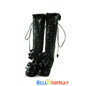 Mirror Black Bows Shoelace Ruffle Platform Princess Lolita Boots