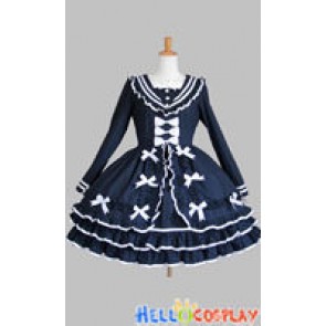 Gothic Lolita Punk Classic Sailor Collar Navy Blue Dress