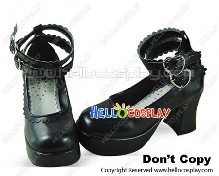 Sexy Black Ankle Straps High Chunky Heels Lolita Shoes