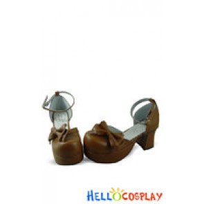 Light Brown Alice Flower Ankle Strap Chunky Sweet Lolita Shoes