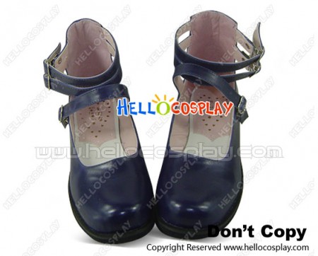 Dark Blue Ankle Straps Flat Sweet Lolita Shoes