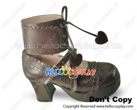 Brown Bow Detachable Wide Straps Chunky Princess Lolita Shoes