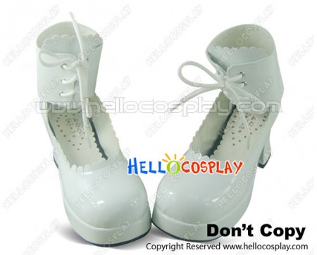 Gorgeous White Scalloped Lace Up Ankle Lolita Shoes
