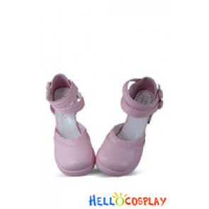 Pink Double Ankle Straps Ruffle Chunky Sweet Lolita Shoes