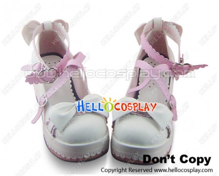 White Pink Heart Shaped Buckles Platform Princess Lolita Shoes