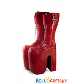 Red Buckles Lacing Chunky Punk Lolita Boots