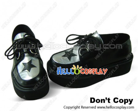 Black And Silver Gothic Lolita Lace Up Platform Shoes