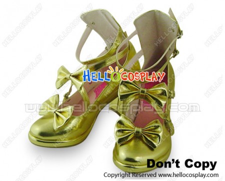 Golden Bows Straps Chunky Princess Lolita Shoes