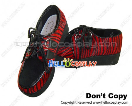 Red Zebra Lace Buckles Platform Punk Lolita Shoes