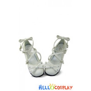 White Pearls String Chunky Princess Lolita Shoes