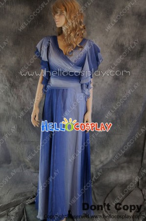 Party Cosplay Blue Chiffon Ball Gown Formal Dress Costume