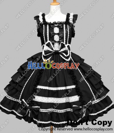 Gothic Punk Lolita Black Frill Dress