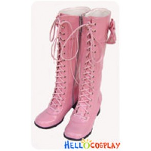 Light Pink Bows Lace Up Ruffle Chunky Princess Lolita Boots