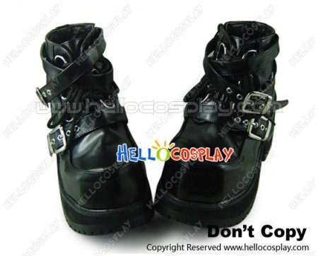 Matte Black Diamond Chunky Punk Lolita Ankle Boots