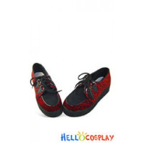 Red Leopard Lace Buckles Platform Punk Lolita Shoes