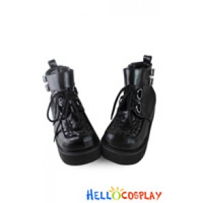 Punk Lolita Shoes Black Platform Ankle Buckles Shoelace