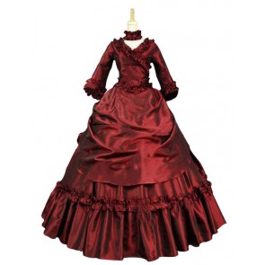 Victorian Lolita Bustle Period Reenactment Gothic Lolita Dress Burgundy