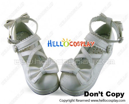 White Bow Ruffle Straps Platform Sweet Lolita Shoes