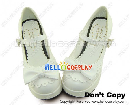 White Heart Shaped Ruffle Chunky Princess Lolita Shoes
