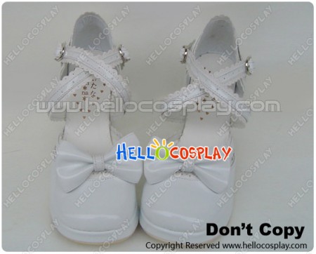 White Shellac Double Ankle Straps Chunky Sweet Lolita Shoes