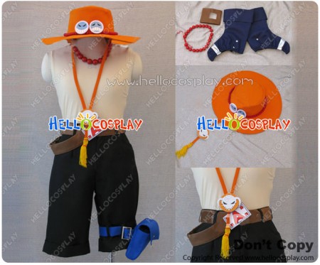 One Piece Cosplay Portgas D Ace Costume Orange Hat Full Set