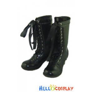 Black Satin Lace Ruffle Chunky Princess Lolita Boots