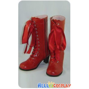 Wine Red Satin Lace Ruffle Chunky Princess Lolita Boots