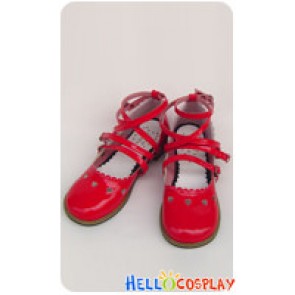 Mirror Red Bow Low Chunky Sweet Lolita Doll Shoes