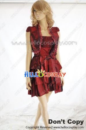 Party Cosplay Wine Red Cape Lady Sling Dress Uniform Costume