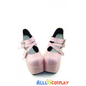 Pink Three Instep Strap Chunky Punk Lolita Shoes