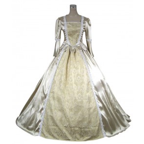 Renaissance Colonial Gothic Satin Ball Gown Prom Brocade Dress