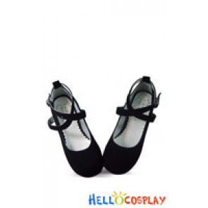 Black Suede Crisscross Strap Chunky Punk Lolita Shoes